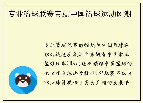 专业篮球联赛带动中国篮球运动风潮